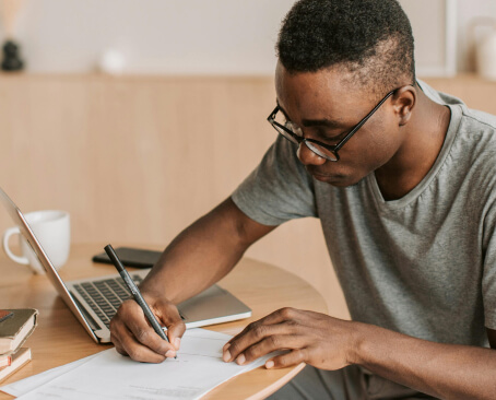 Adult learner writing