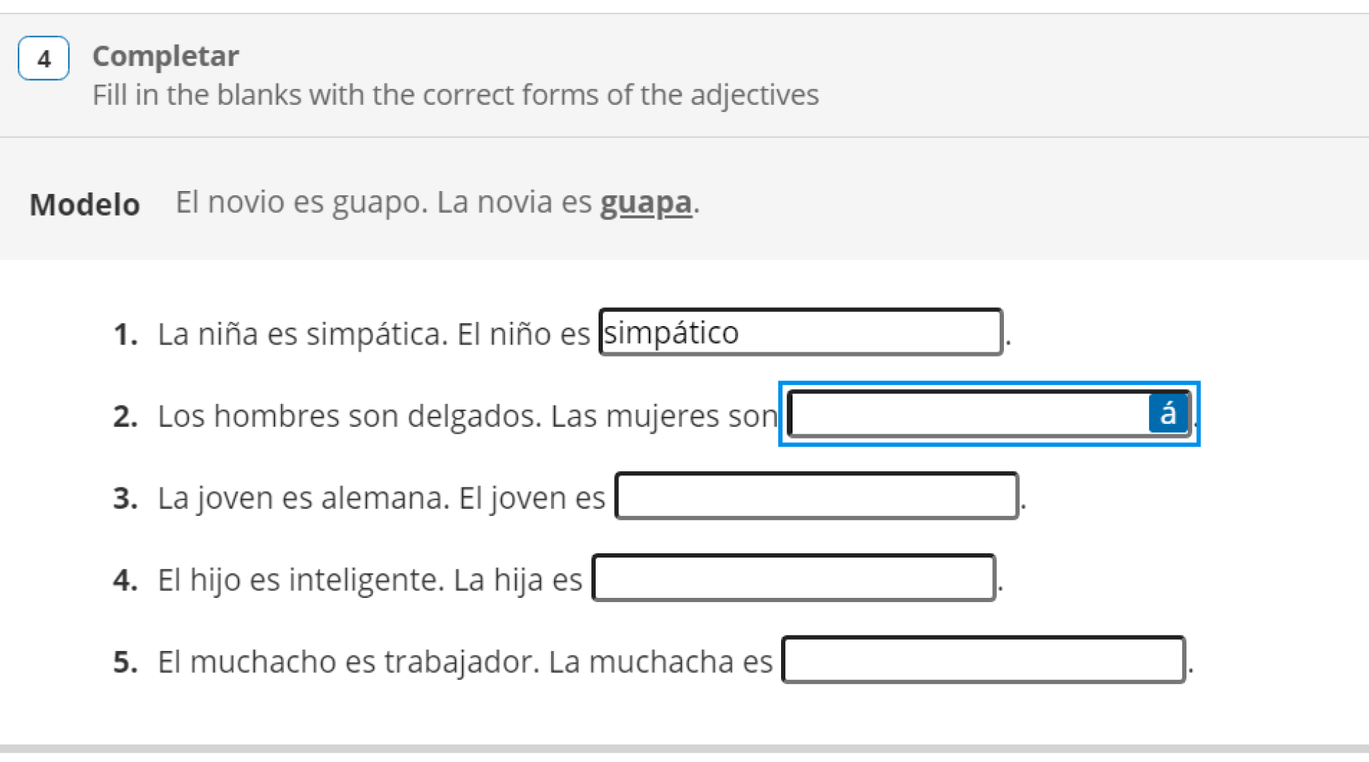 An online fill-in-the-blank exercise